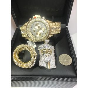 14K GOLD PLATED ICED OUT WATCH CHAIN COMBI